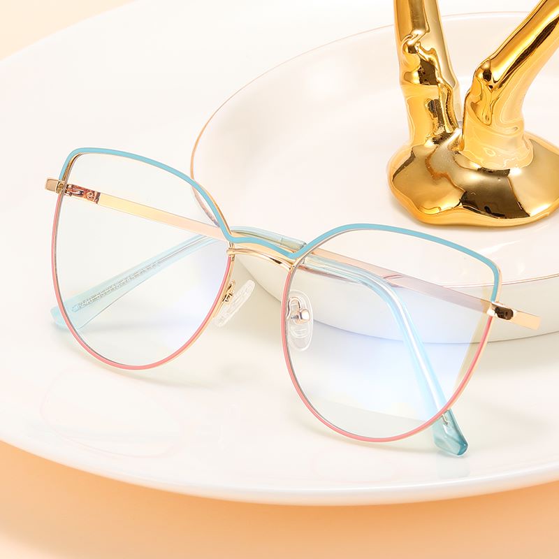 2023新款女士防藍光貓眼時尚光學眼鏡框復古簡約女金屬眼鏡