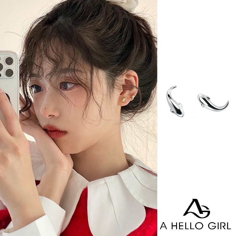 Ahellogirl S925 純銀針形耳環女士韓式雙魚耳環