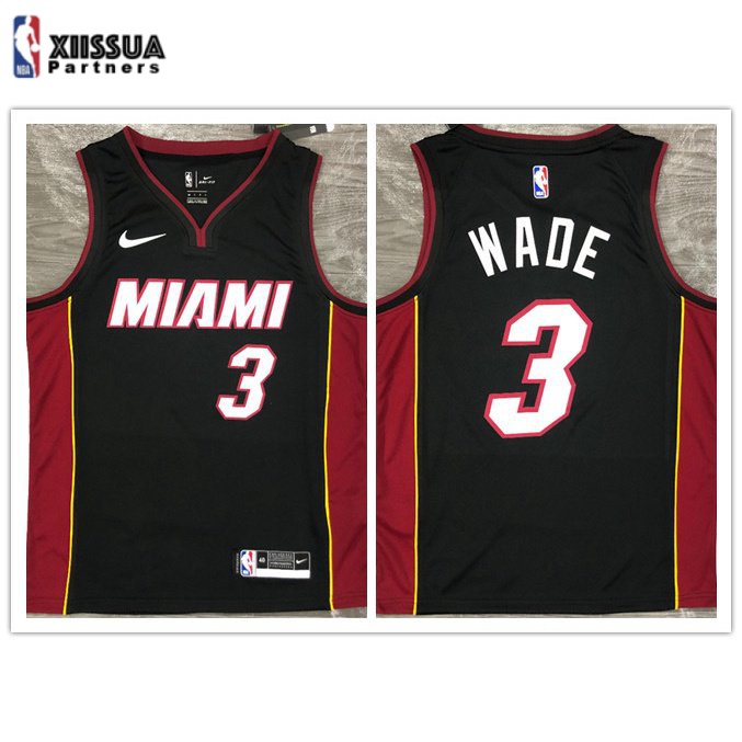 【XIISSUA】熱壓 Nba 球衣邁阿密熱火隊 3# Dwayne Wade 黑色 V 領籃球運動球衣
