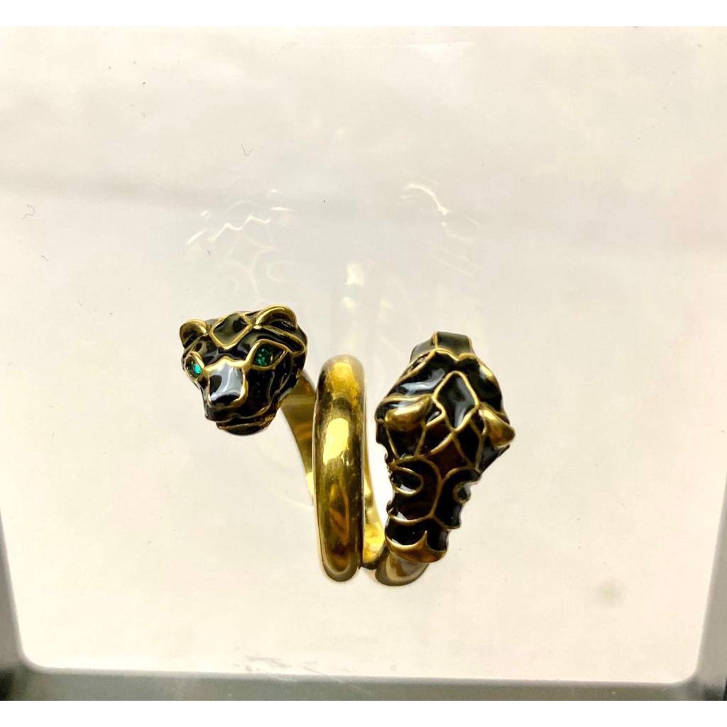 古馳 Gucci Tiger 雙頭琺瑯金色環繞式戒指