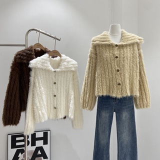 保暖加厚仿水貂絨毛衣外套女冬季2023年新款韓版復古寬鬆針織小外套