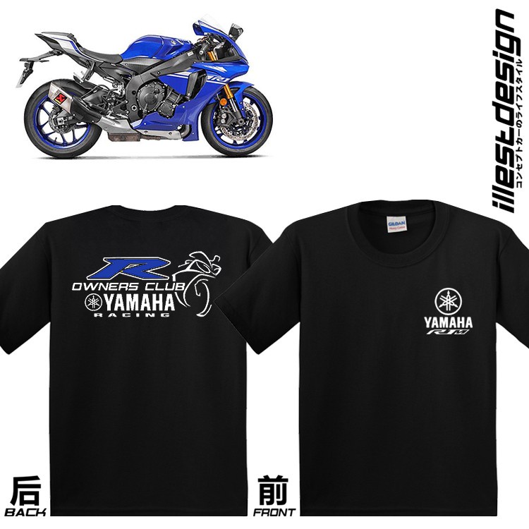 山葉 23 Moto Tee: Yamaha R 系列自行車設計黑色短袖進口 T 恤。 雅馬哈 R1M R1 R6 R3