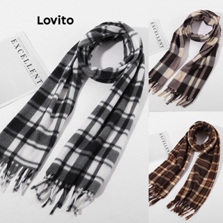 Lovito 女用休閒格紋流蘇圍巾 LFA11337