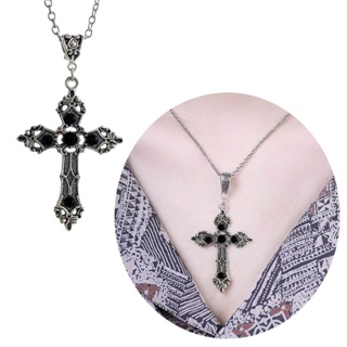 Stay Vintage Baroque Christian Cross 十字架項鍊女士男士銀色帶水晶