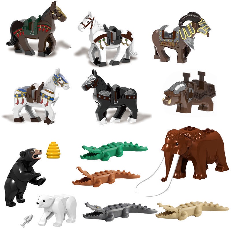 兼容樂高動物猛獁象劍齒虎狗熊鱷魚戰馬狼猩猩拼裝積木玩具男孩