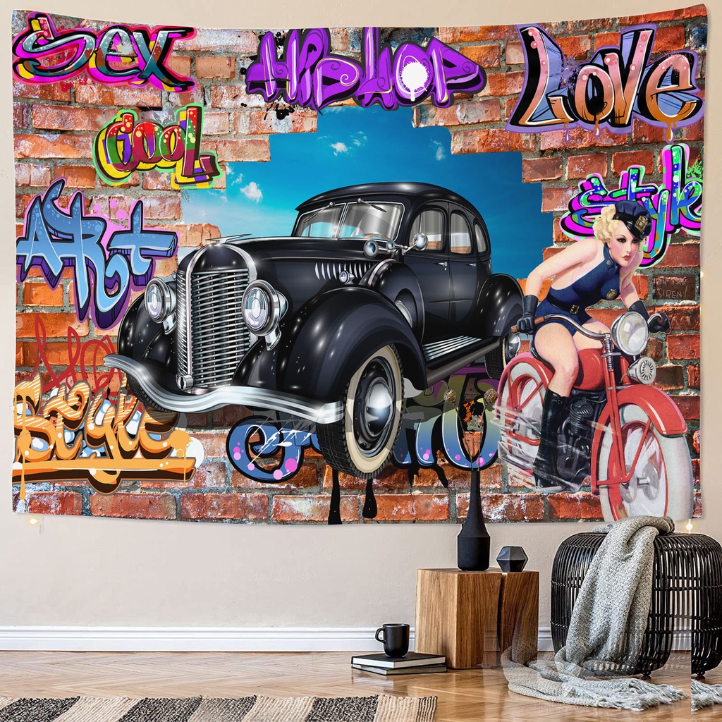 6 種尺寸老式汽車掛毯舊汽車摩托車掛毯地圖公路壁掛掛毯織物客廳裝飾壁掛