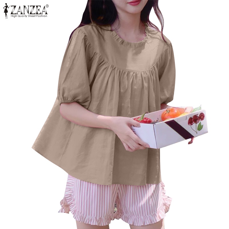 Zanzea 女式韓版休閒圓領短袖寬鬆上衣