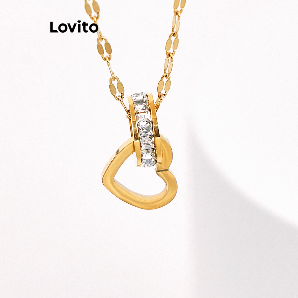 Lovito 休閒心型低過敏方晶鋯石 18K 金女項鍊 L66AD018 (金色)