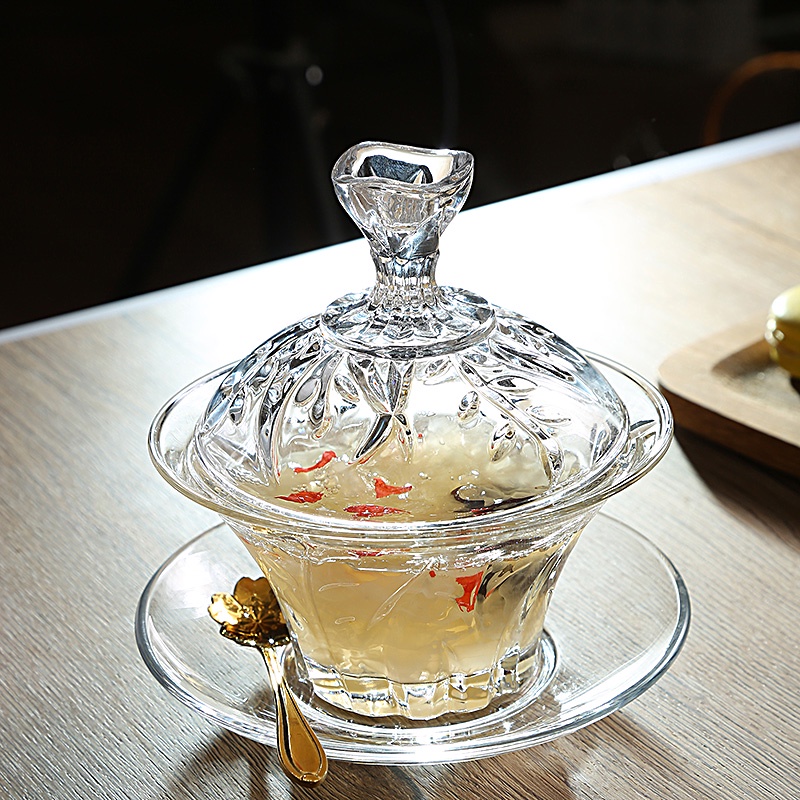 燕窩盅帶蓋玻璃碗餐具套碗透明家用中式碗碟套裝 創意水果個性碗 TLT