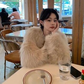 臺灣出貨❤️韓版 環保仿皮草秋冬季顯瘦女外套短款加厚 小個子毛毛長款 時尚港風單面穿絨毛外套女 保暖外套毛毛防風防寒