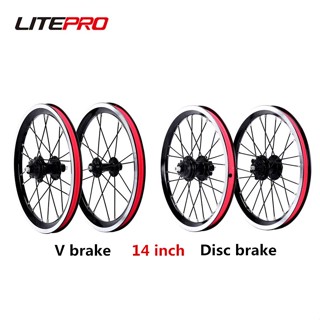 Litepro 折疊自行車單速 14 英寸輪組碟剎 V 剎 74mm 前 85mm 後密封軸承輪圈