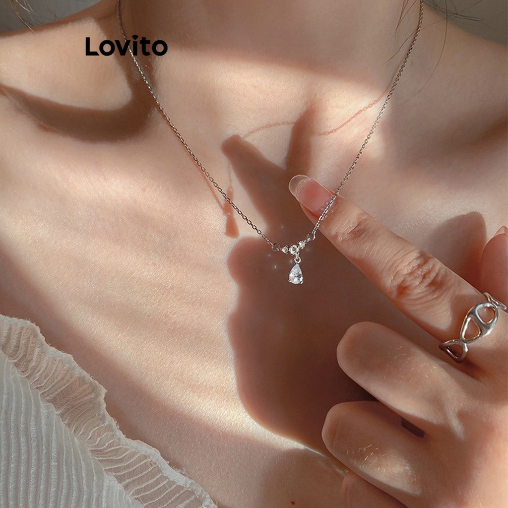 Lovito女式休閒素色水鑽項鍊 LFA03144 (銀色)