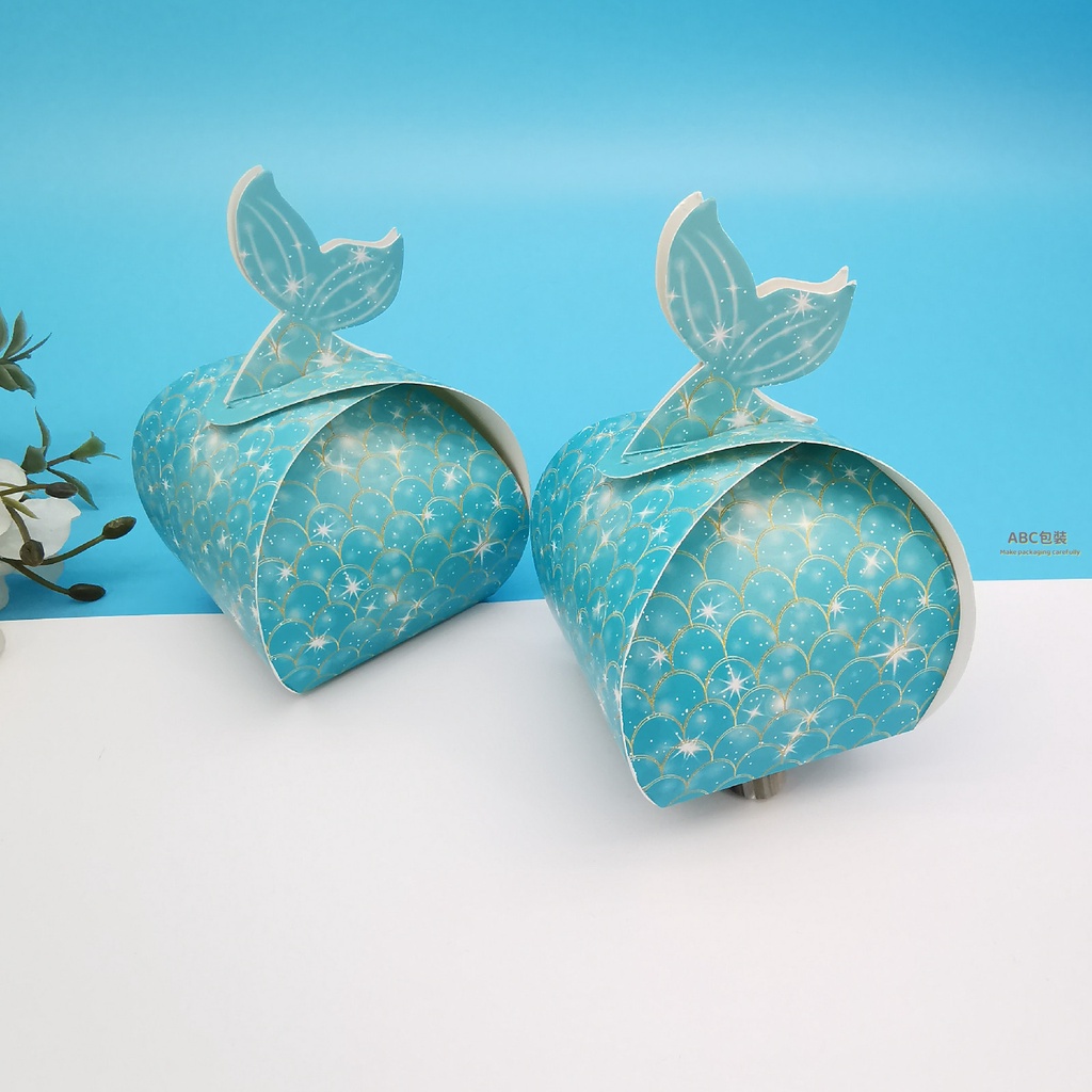 《紫藍美人魚》創意麵包形美人魚喜糖盒 歐式糖果包裝盒 星空藍甜品臺小盒子 禮物盒
