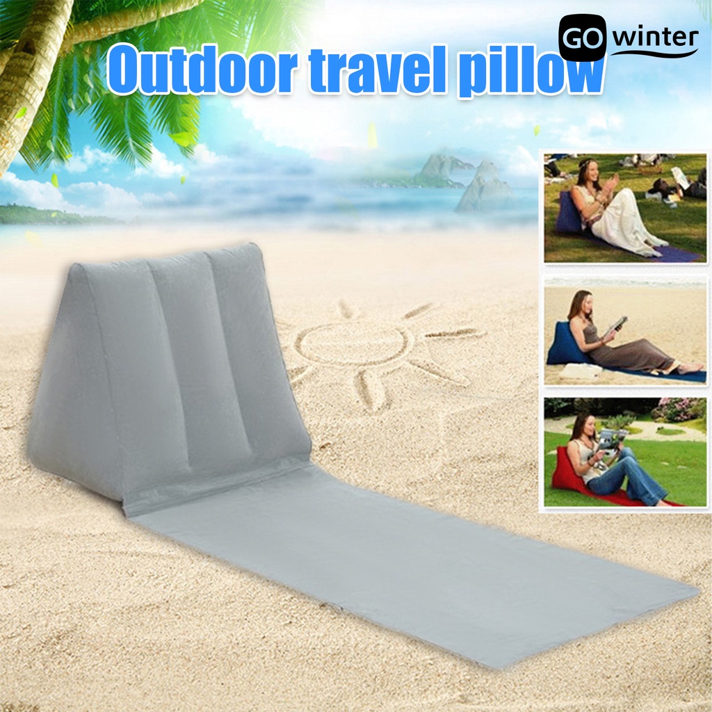 [摩卡運動]戶外旅行充氣三角靠墊 PVC植絨充氣沙灘枕 三角靠枕