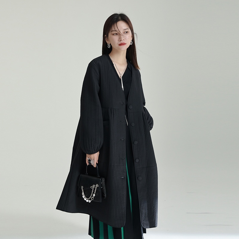 【Jy】外套❤2023秋冬新款小眾設計V鋪棉外套女 顯瘦中長款大衣洋裝