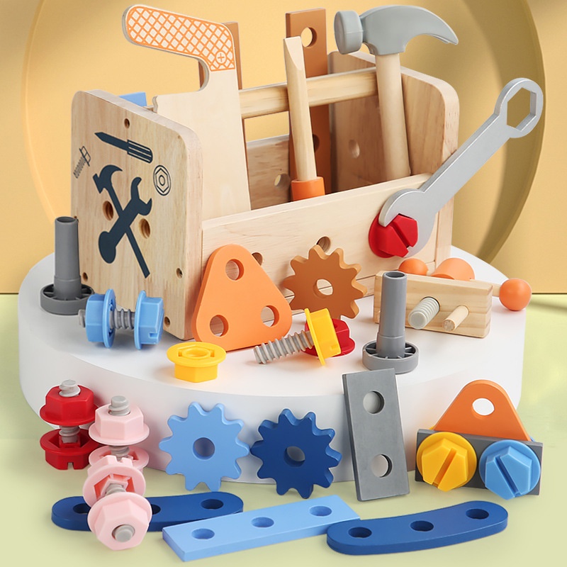 🌈兒童木製工具箱擰螺絲螺母拼裝維修理手提工具台寶寶益智玩具