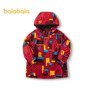 Balabala兒童男孩外套兒童嬰兒衣服時尚印花保暖連帽節日兒童上衣
