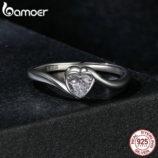 Bamoer 925 純銀戒指精緻心形 0.3 克拉莫桑石精緻時尚首飾禮物女士