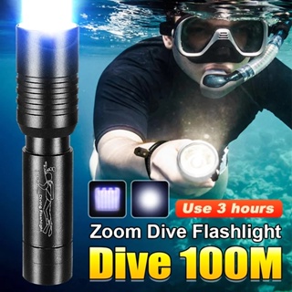 水下 30m 可縮放水肺潛水手電筒 T6 LED 潛水手電筒 IPX8 明亮 IPX8 防水潛水燈