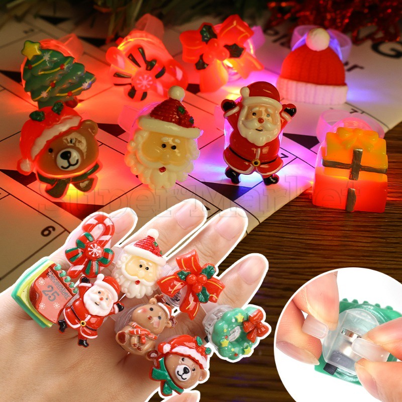 聖誕 LED 發光戒指 / 聖誕發光戒指 / 兒童禮物聖誕萬聖節派對裝飾 / 可愛的聖誕老人聖誕樹發光戒指 /