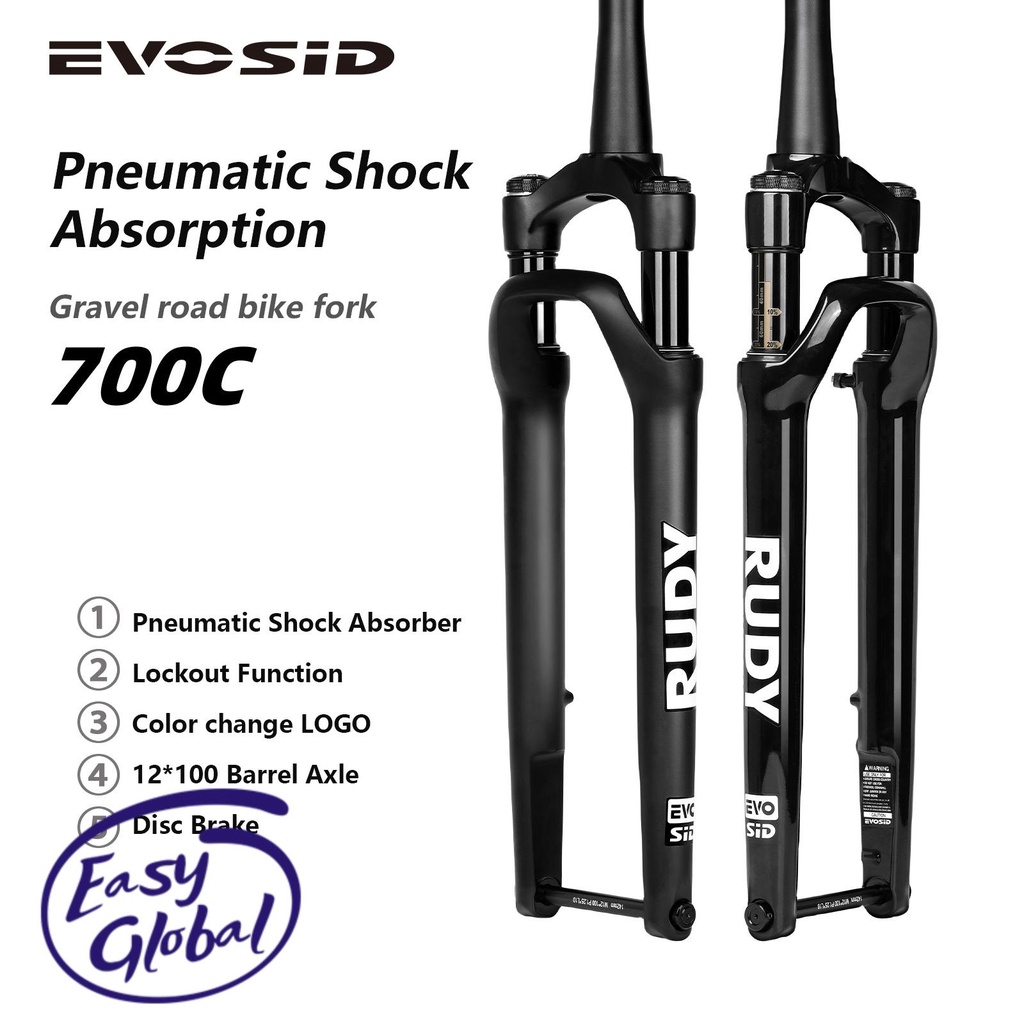 EVOSID Gravel自行車叉懸架100*12MM Rock Shox氣油减振器錐形越野盤式制動叉