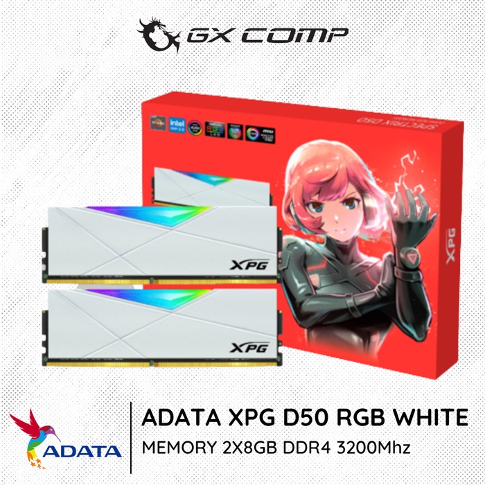 威剛 XPG D50 DDR4 RGB 2X8GB 3200MHz PC 內存 16GB DDR4 3200 白色