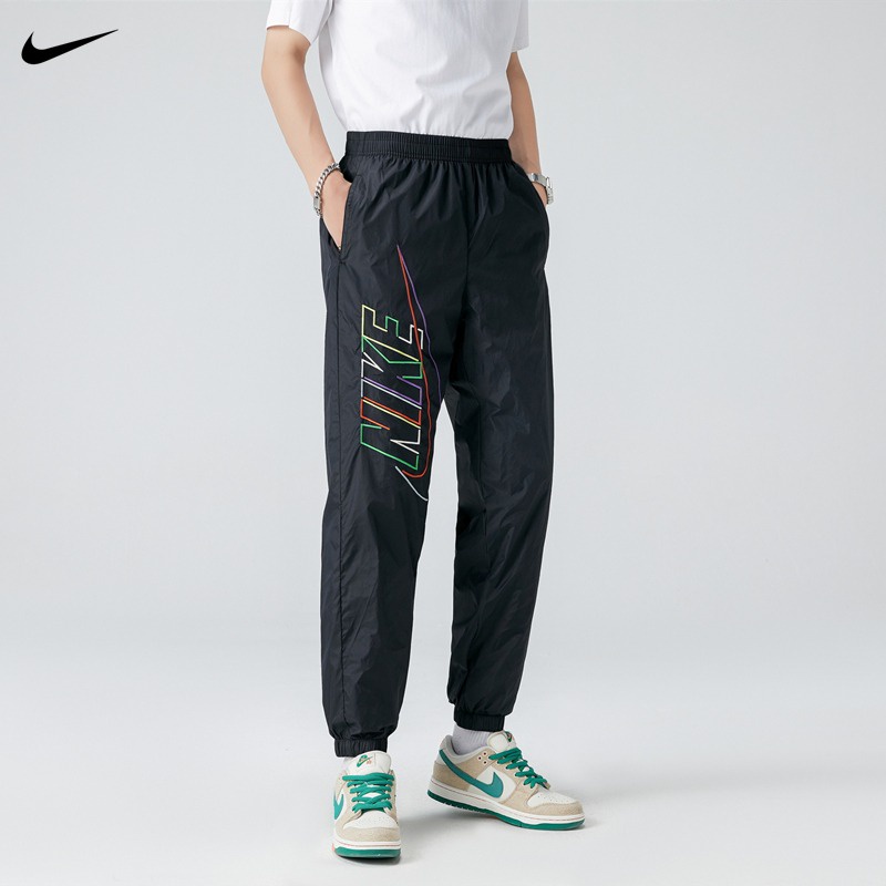 Nike男士刺繡標誌跑步運動速乾慢跑褲情侶拉鍊口袋休閒抽繩運動褲梭織休閒褲dx0622