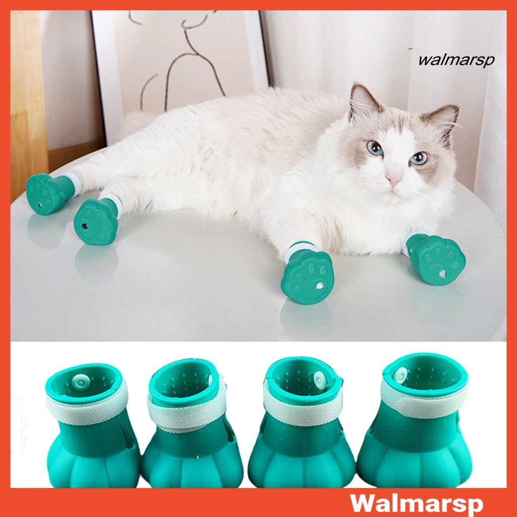 Walmarsp 4 件貓爪套緊固件膠帶防脫落精緻防刮寵物貓小貓爪指甲套靴子寵物用品