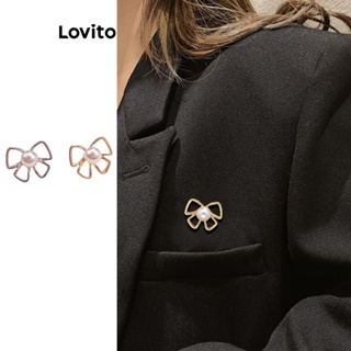 Lovito 優雅素色蝴蝶結珍珠防眩光精緻裝飾女士胸針 LFA07288 (款式1/款式2/金色/銀色)