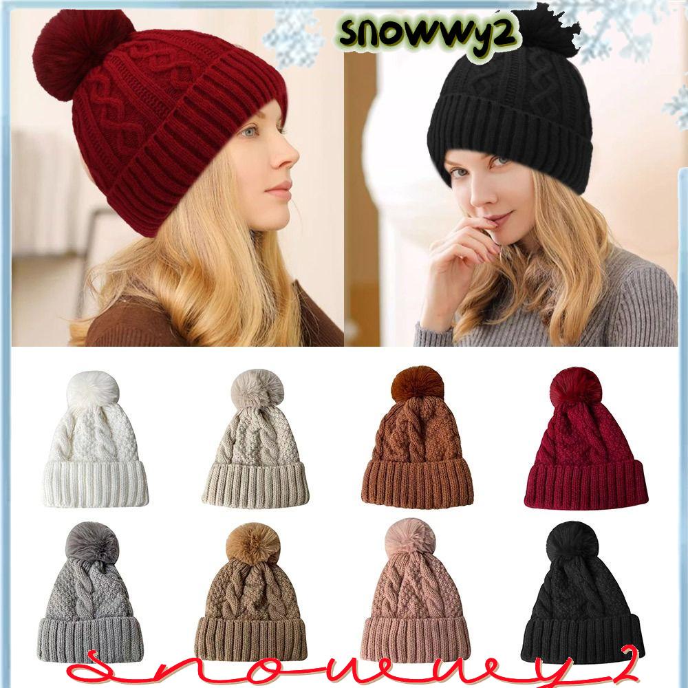 SNOWWY2針織帽,增厚防風羊毛帽子,休閒純色護耳器豆豆帽婦女