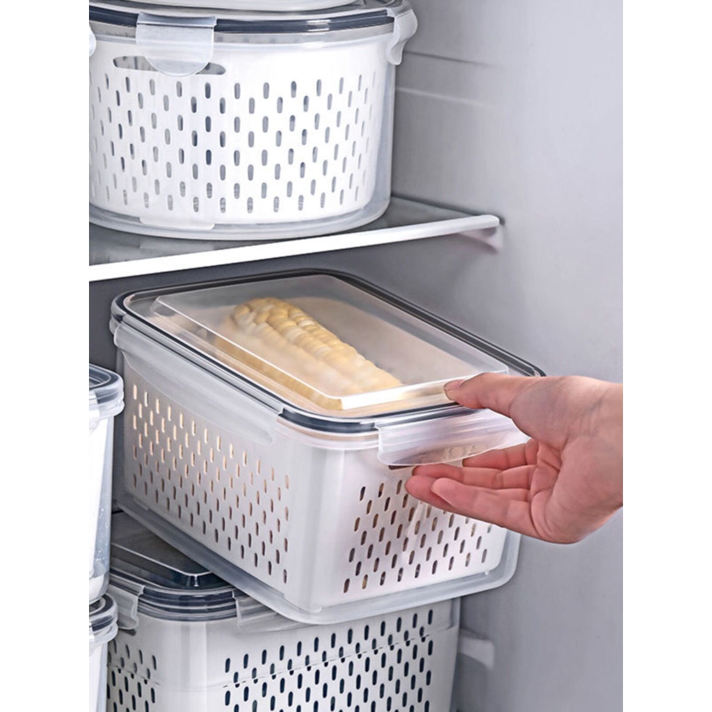 知泊商城 日式雙層瀝水籃保鮮盒廚房食品冷凍密封盒食品級塑膠冰箱收納盒