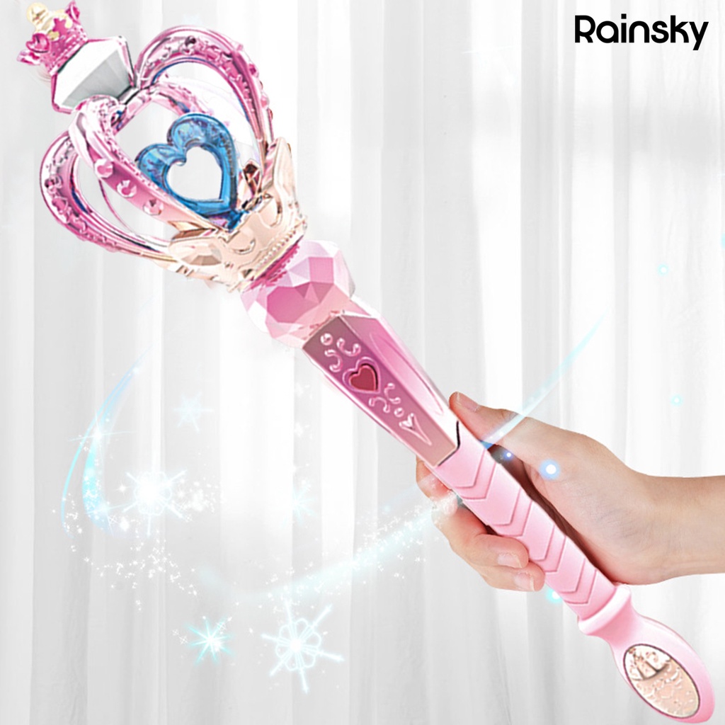 [寶貝玩具]AMZ電動發光音樂旋轉魔法棒女孩玩具 兒童小公主閃光仙女棒權杖（頻道）