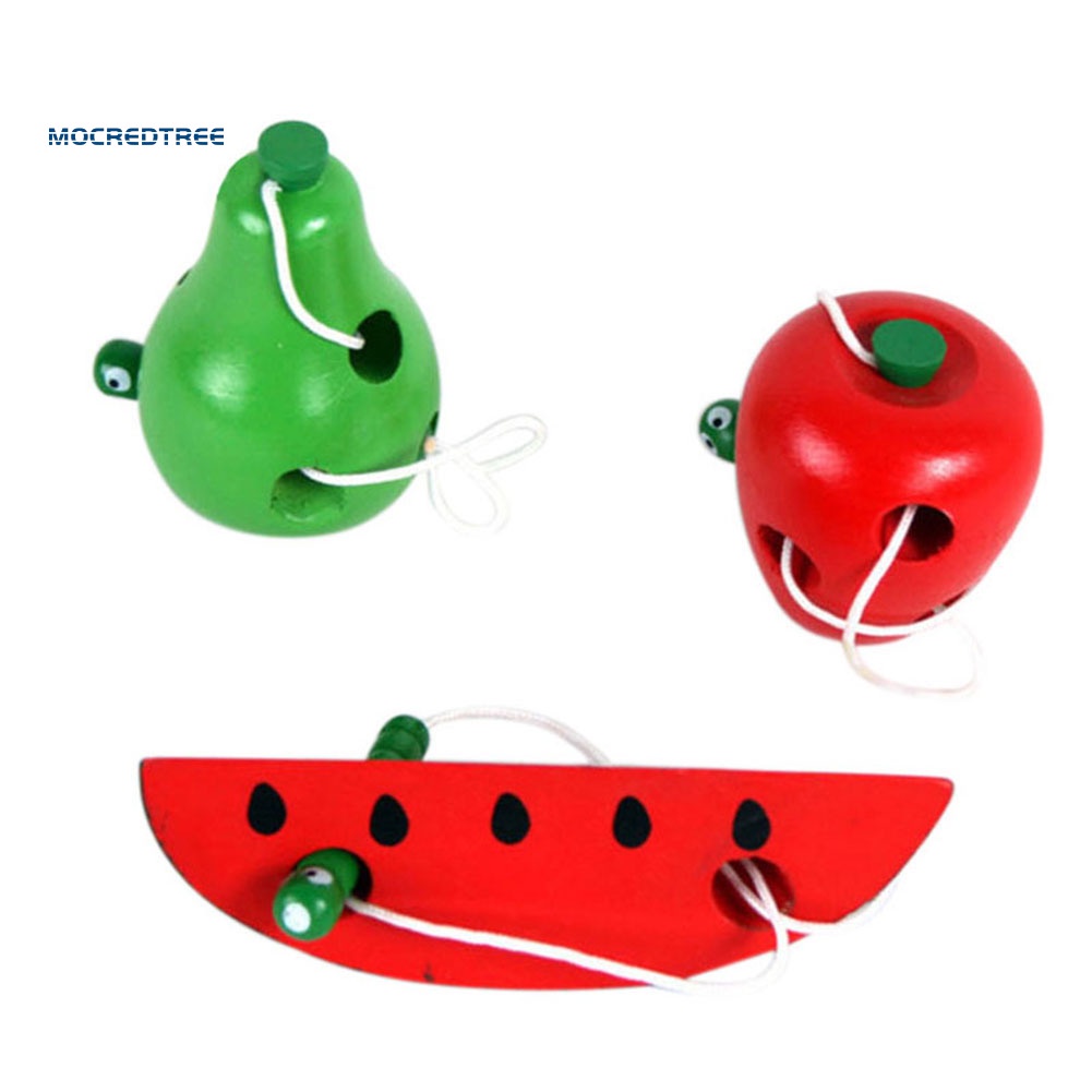 水果形狀智力繫帶遊戲蒙台梭利益智穿線兒童木製玩具