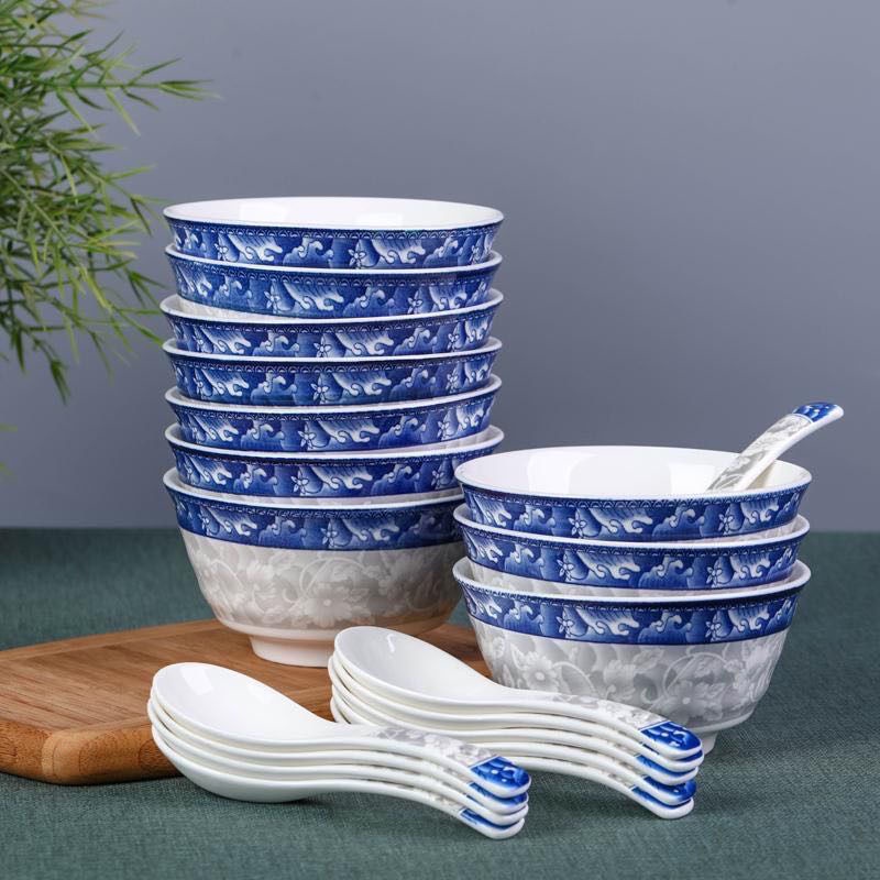 【破損包賠】8只裝 景德鎮青花瓷陶瓷碗  米飯碗  家用飯碗 湯碗 陶瓷餐具 微波爐餐具 碗盤組 陶瓷碗