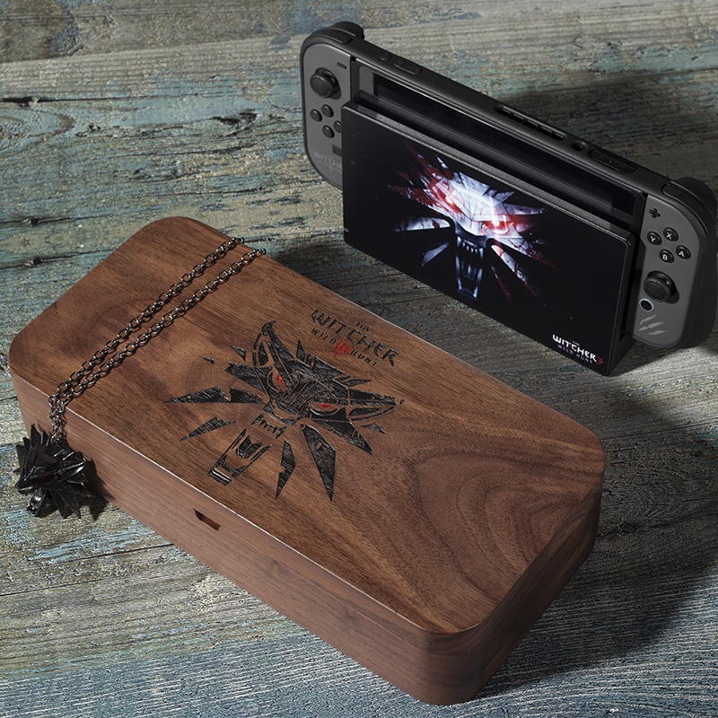 【現貨】任天堂switch oled木質收納盒NS巫師3主題配件胡桃木保護殼磁吸款1