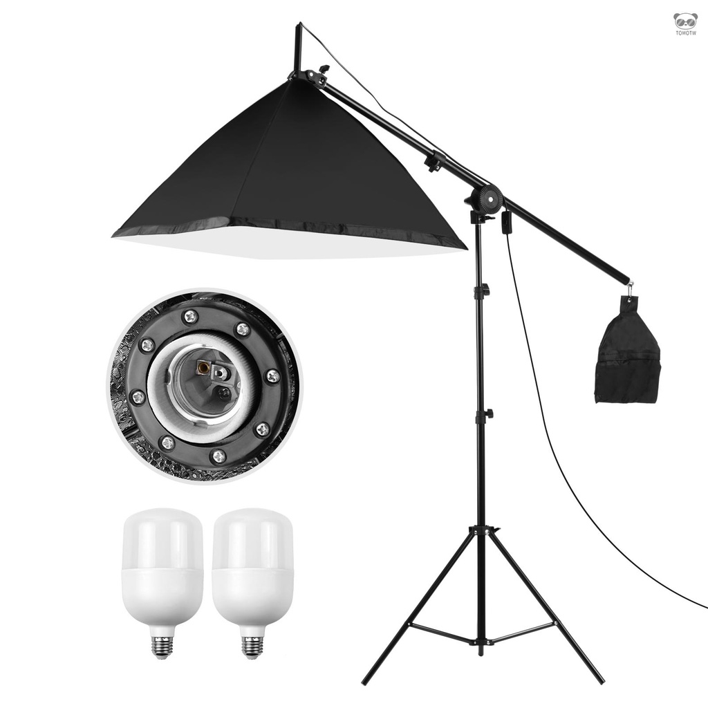 Andoer 攝影棚單燈套裝 含1個5070柔光箱 + 1個2米燈架 + 1個吊杆 + 2個燈泡 配牛津布便攜包 美規