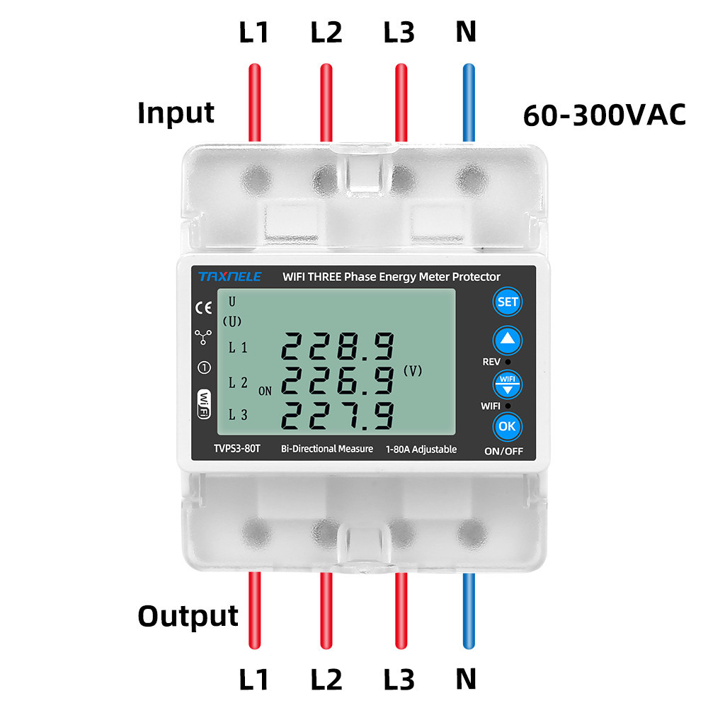 斷路器 380V 3 相 4 線過欠壓保護繼電器能源功率 kWh 雙向表 80A