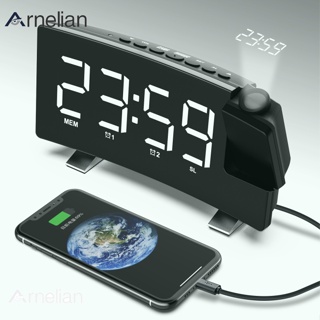 Arnelian Fm 收音機時鐘 Led 數字時鐘智能投影鬧鐘手錶表電子台鐘