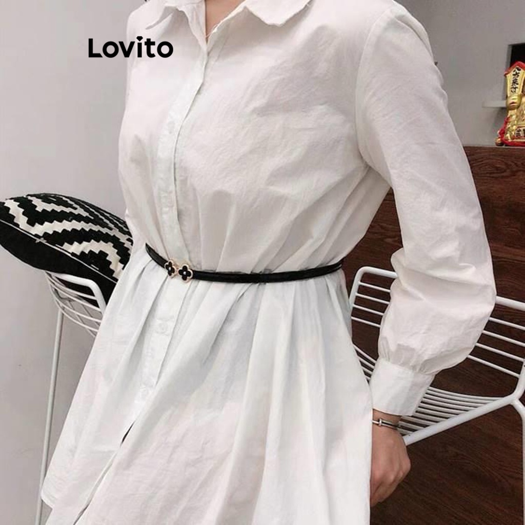 Lovito 女士休閒素色花朵腰帶 LFA01040 (黑色)