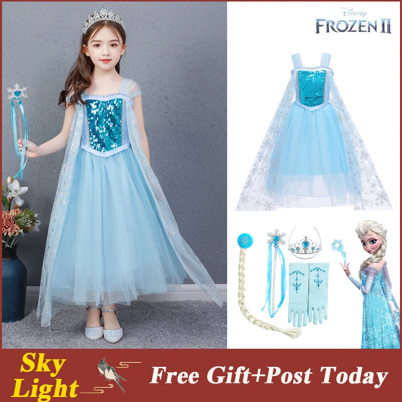 Elsa 兒童服裝白色藍色亮片公主網眼連衣裙女嬰冷凍禮服聖誕節萬聖節派對 Terno