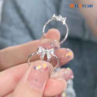 Bling Bling時尚個性開口蝴蝶結戒指INS Y2K風格銀色蝴蝶結戒指不規則月光石情侶派對戒指首飾禮物