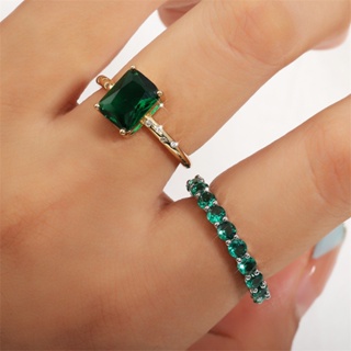 歐美ins新款祖母綠戒指鑲嵌AAA鋯石指環女