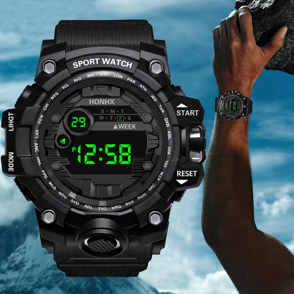 盒裝大表盤時尚手錶男士防水運動多功能夜光戶外電子錶
