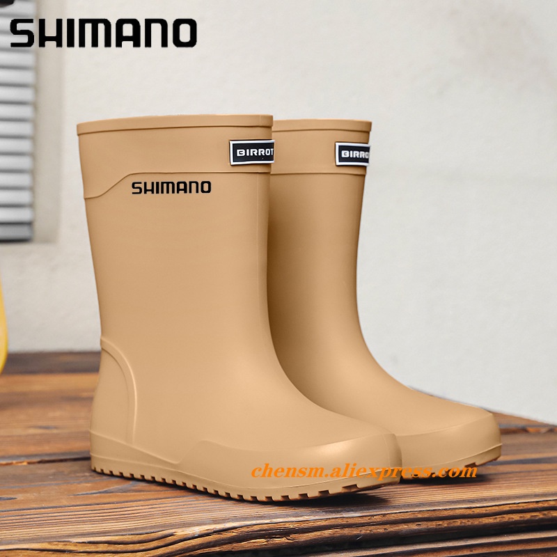 Shimano 時尚雨鞋橡膠膠靴 2024 一腳蹬中小腿防水工作靴男士舒適防滑釣魚鞋