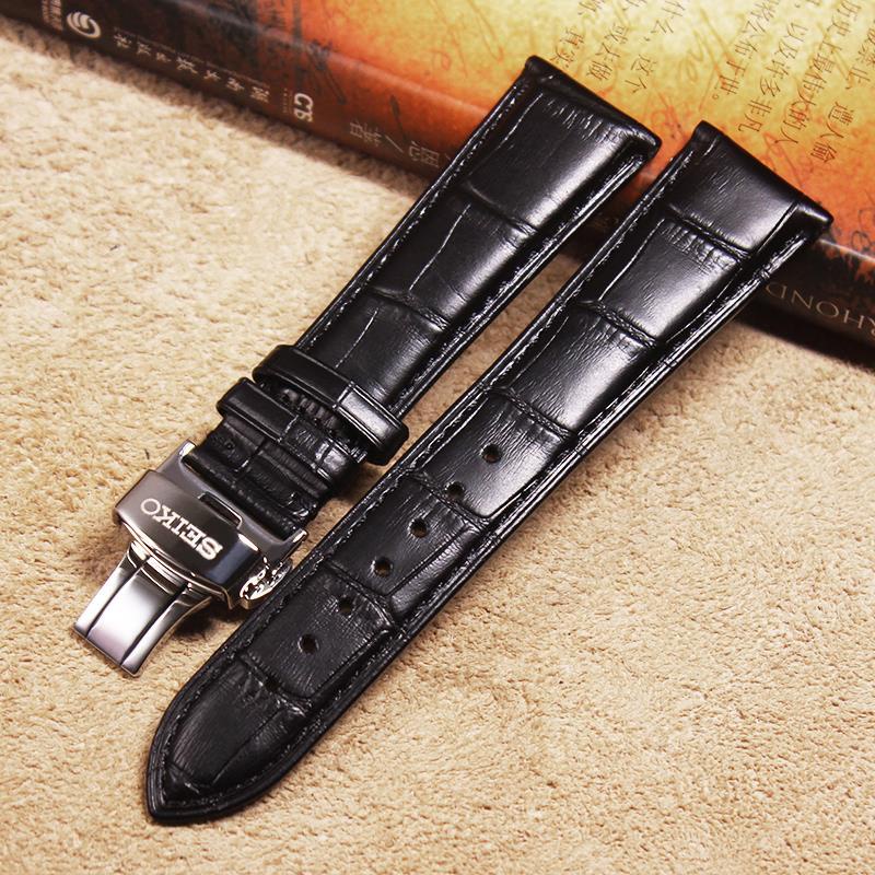 SEIKO 適用於精工5皮錶帶精工龜snxs79 75導航雞尾酒系列皮錶帶蝴蝶扣手錶配件19 20 22mm