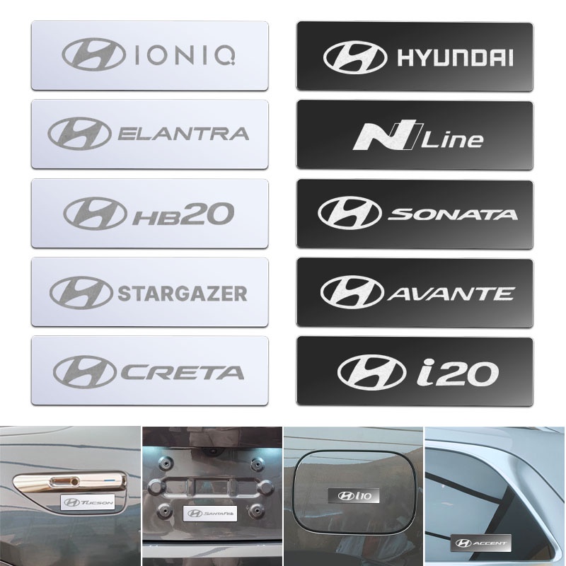 HYUNDAI 4 件裝現代鏡面金屬汽車標誌貼紙標籤 3D 徽章裝飾標籤汽車改裝配件適用於 Hb20 Tucson I3