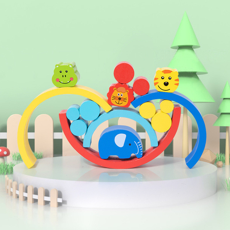 木質彩虹積木幼兒童早教平衡疊疊樂玩具3歲寶寶益智拱形積木