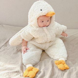 嬰兒連身衣服秋冬大白鵝新生寶寶套裝羔羊絨睡袋派大海星包屁抱衣