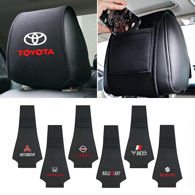 1 件裝汽車頭枕套通用汽車枕頭套棉質汽車座套帶口袋適用於豐田 TRD