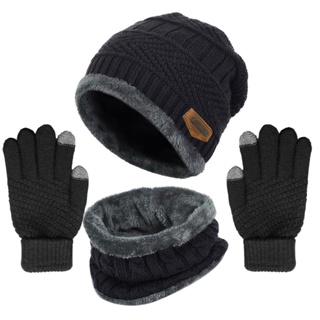 冬帽圍巾手套套裝針織羊毛帽子手套圓形圍巾 3 件